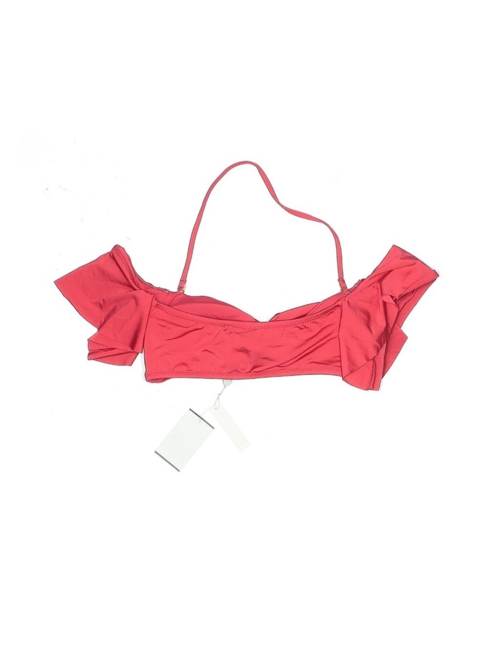 Trina Turk Red Ruffle Sleeve Bandeau Bikini Top Off Shoulder Swim Size 6 NWT - Picture 3 of 6